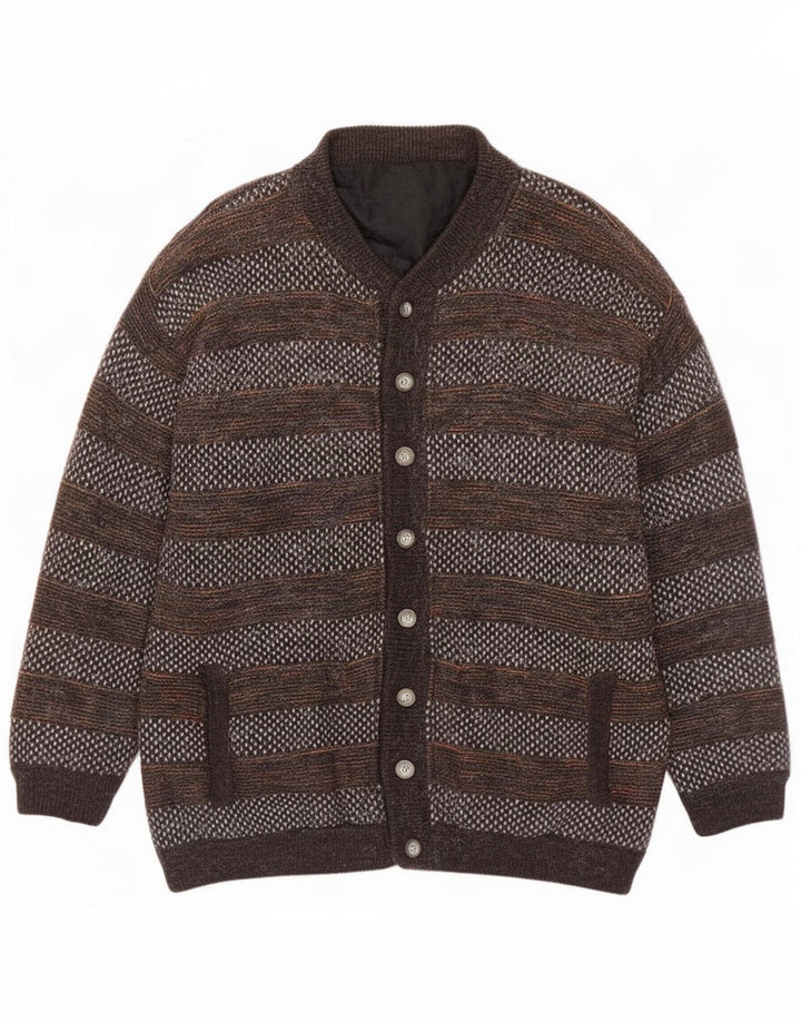 Vintage Mens Knit Bomber Jacket UK 42 XL Brown Striped