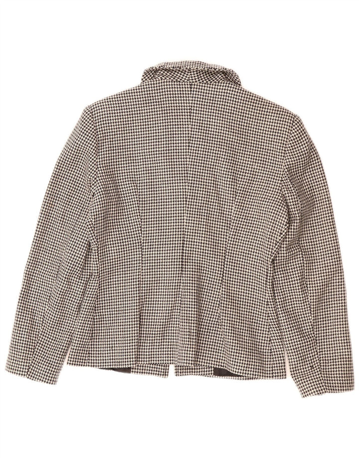 VINTAGE Womens Blazer Jacket IT 42 Medium Black Houndstooth Wool