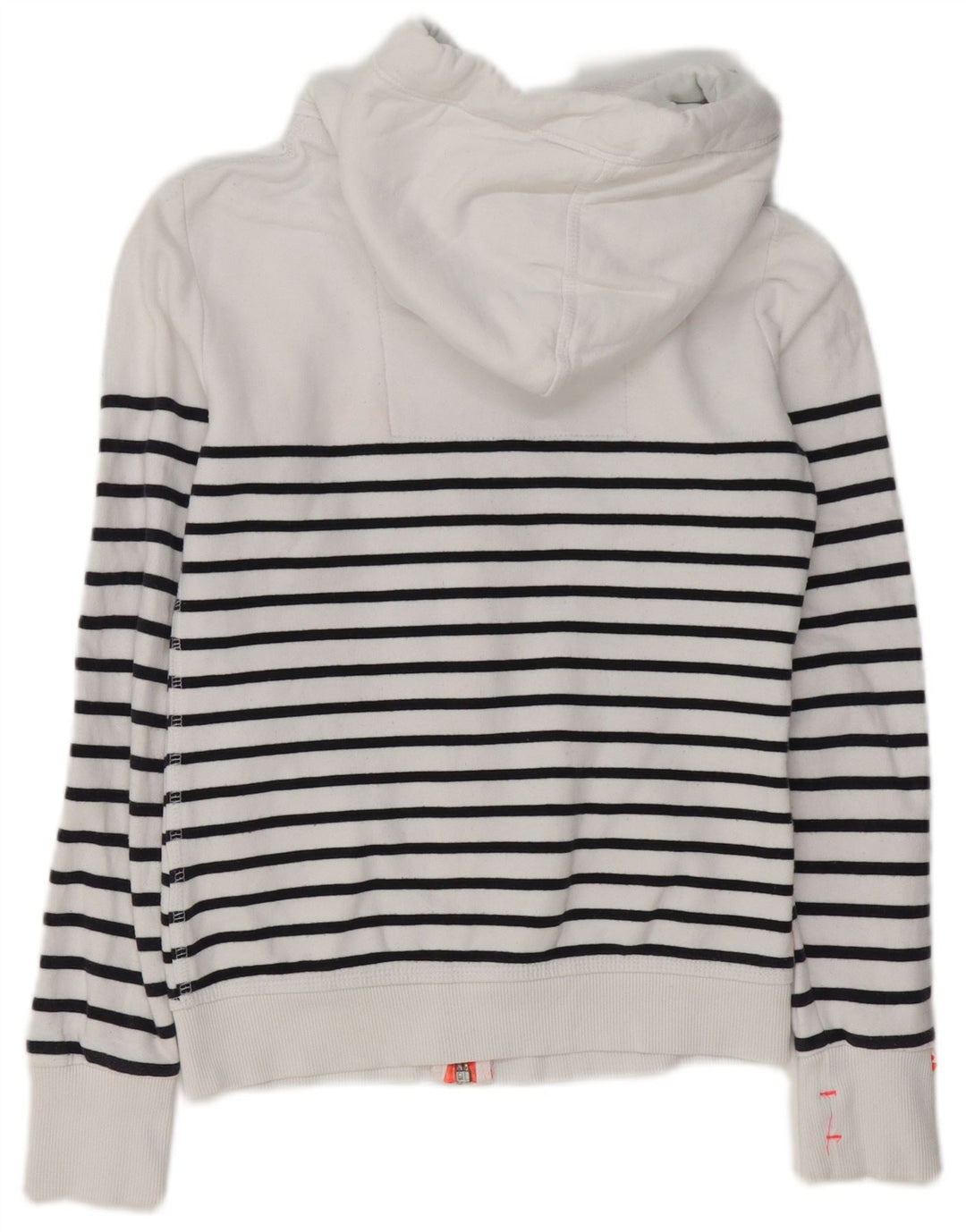 SUPERDRY Womens Zip Hoodie Sweater UK 6 XS White Striped Cotton