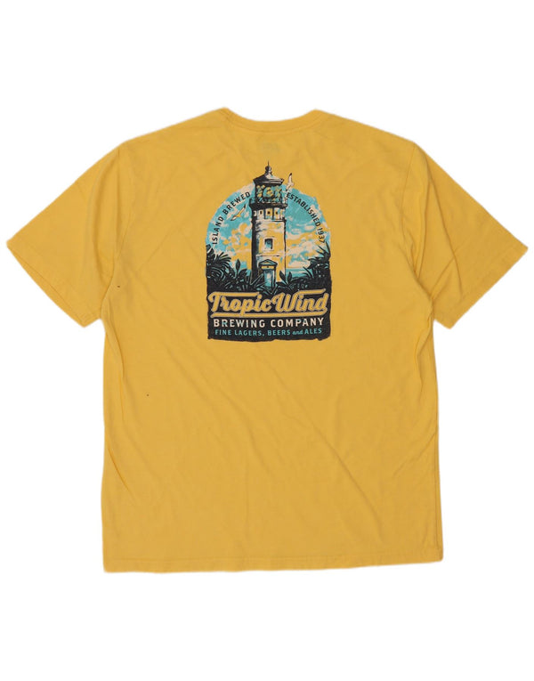 Izod Mens Salt Water Relaxed Fit Graphic T-Shirt Top Medium Yellow Cotton