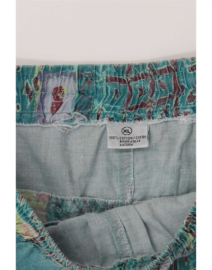 Vintage Mens Graphic Casual Shorts XL W32 Green Patchwork Cotton