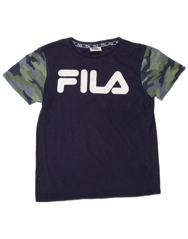 Fila Boys Graphic T-Shirt Top 13-14 Years Navy Blue Camouflage Cotton