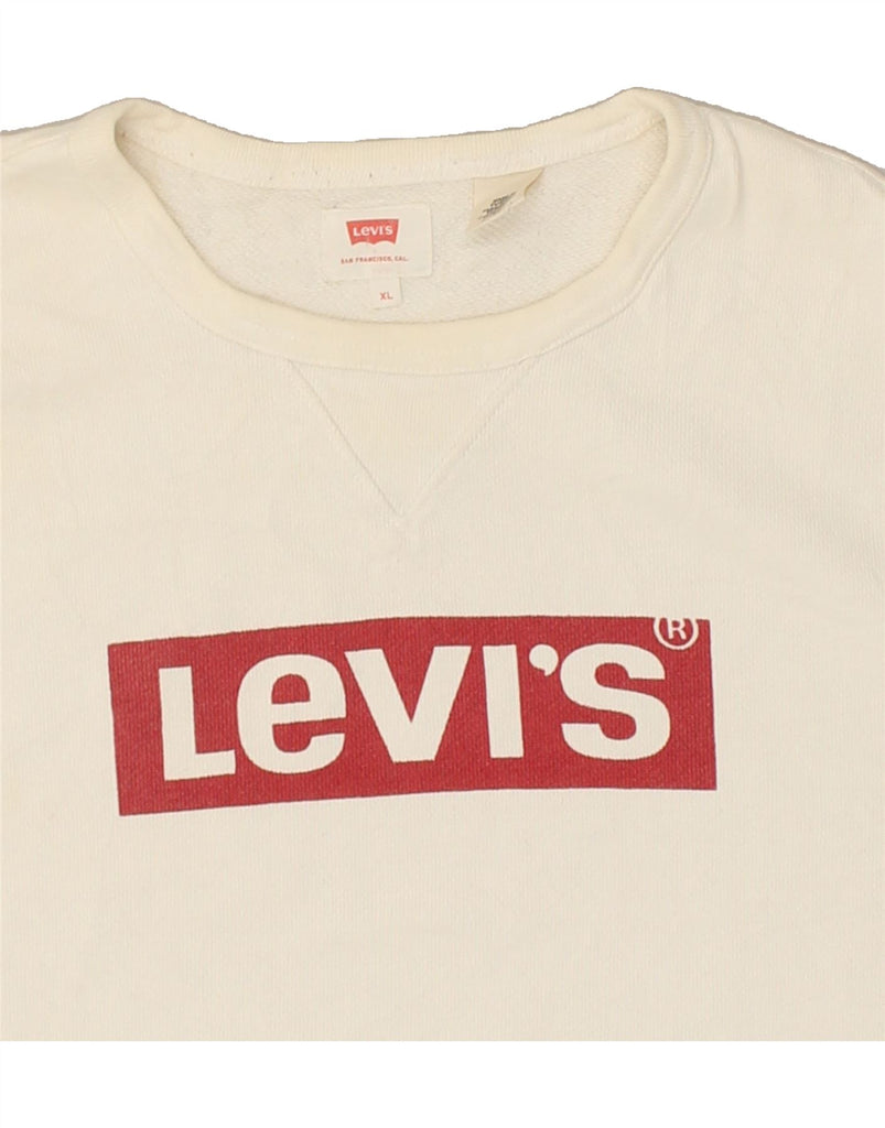 LEVI'S Mens Graphic Sweatshirt Jumper XL Off White Cotton | Vintage Levi's | Thrift | Second-Hand Levi's | Used Clothing | Messina Hembry 