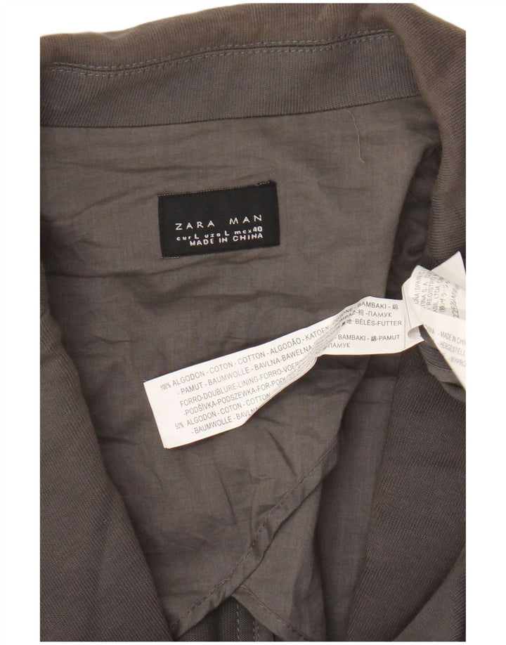 Zara Mens Knit 2 Button Blazer Jacket UK 40 Large Grey Cotton