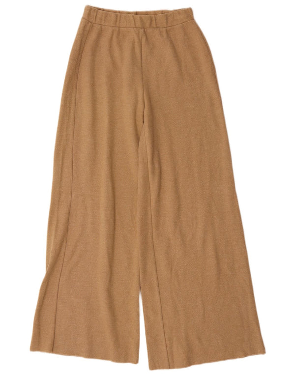 Zara Womens Wide Leg Tracksuit Trousers UK 8 Small Beige Cotton