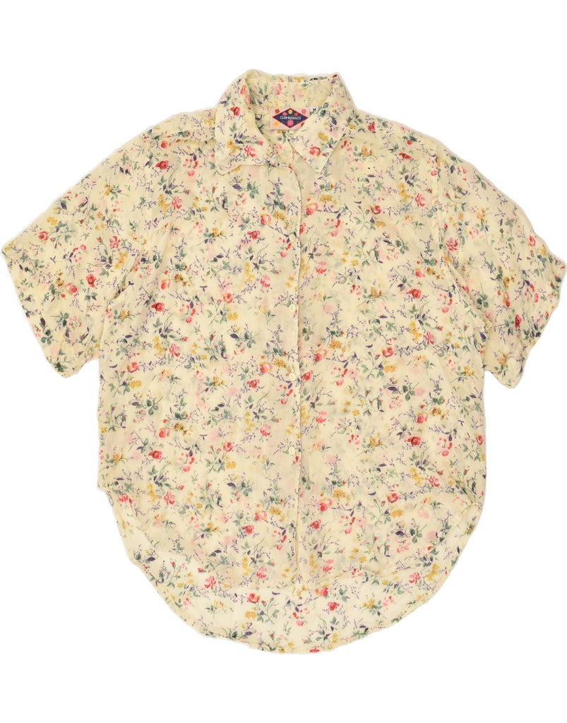 VINTAGE Womens Longline Short Sleeve Shirt UK 14 Medium Yellow Floral | Vintage Vintage | Thrift | Second-Hand Vintage | Used Clothing | Messina Hembry 