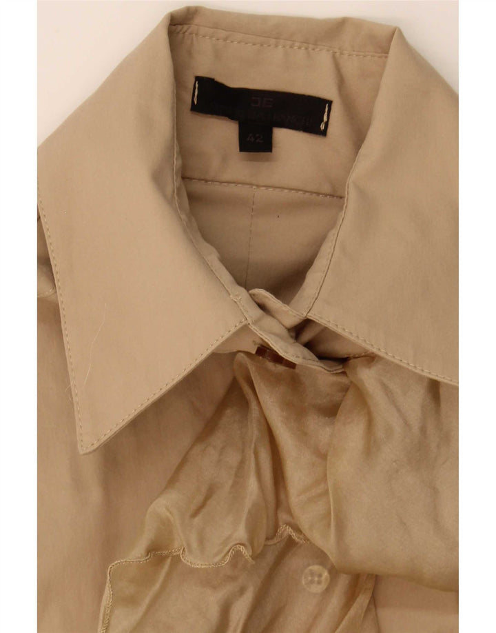 Elisabetta Franchi Womens Ruffle Front Shirt Blouse IT 42 Medium Beige