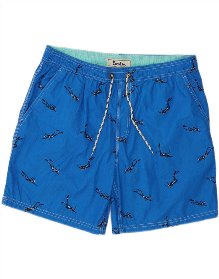 BODEN Mens Graphic Swimming Shorts Large Blue Polyester