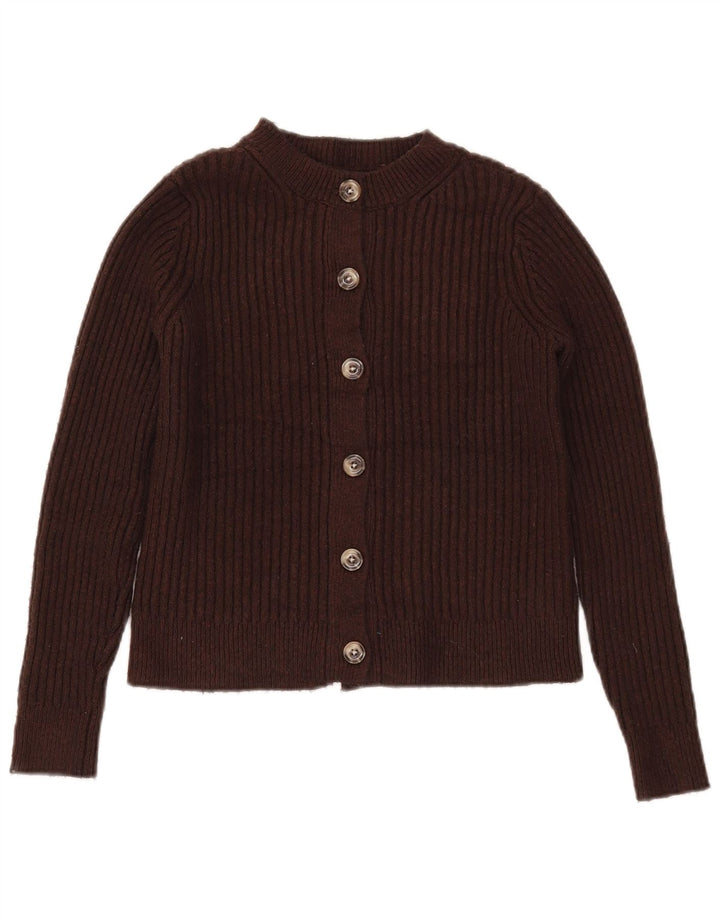 Marks & Spencer Womens Crop Cardigan Sweater UK 10 Small Brown Polyester