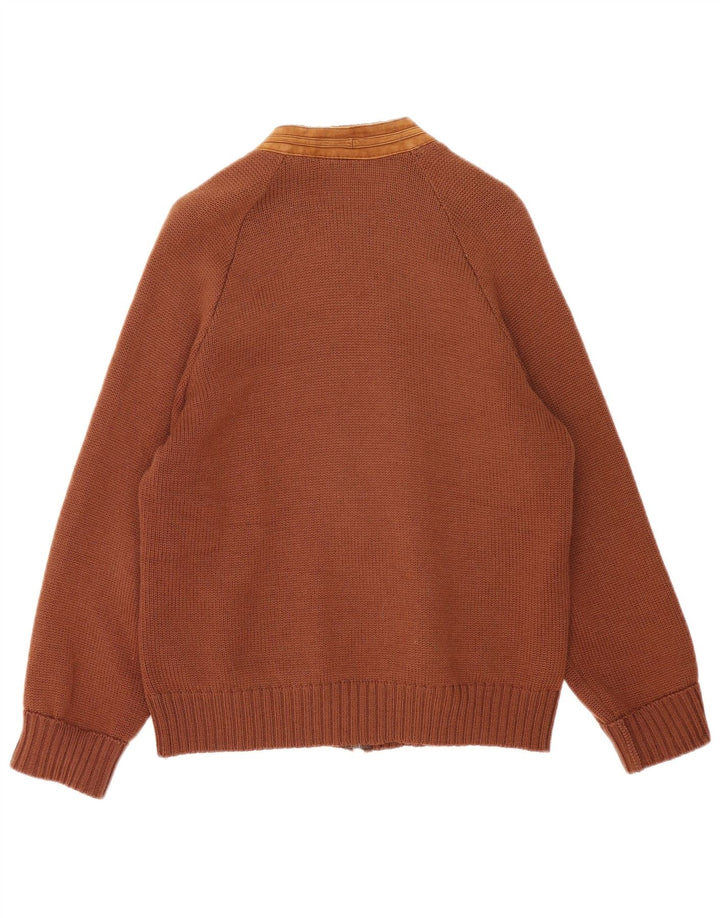 Vintage Mens Cardigan Sweater Medium Brown Leather
