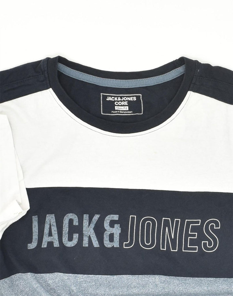 JACK & JONES Mens Core Slim Fit Graphic T-Shirt Top XL Blue Colourblock | Vintage Jack & Jones | Thrift | Second-Hand Jack & Jones | Used Clothing | Messina Hembry 