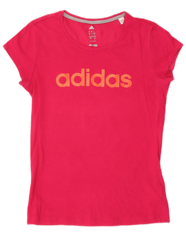 Adidas Womens Climalite Graphic T-Shirt Top UK 12/14 Medium Pink Cotton