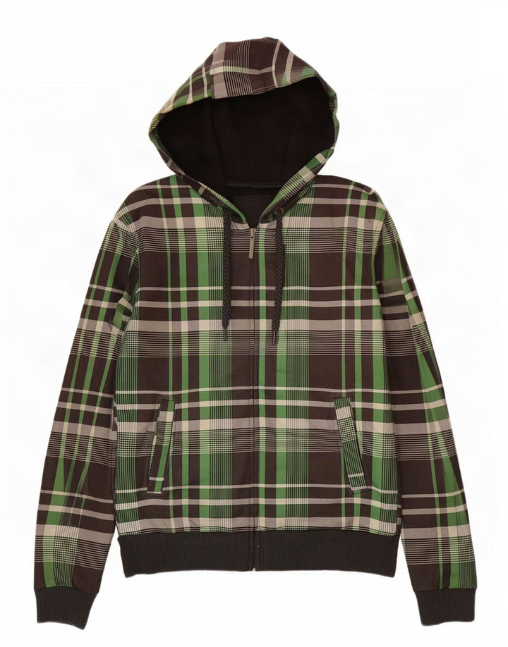Zara Mens Zip Hoodie Sweater Large Multicoloured Check Polyester