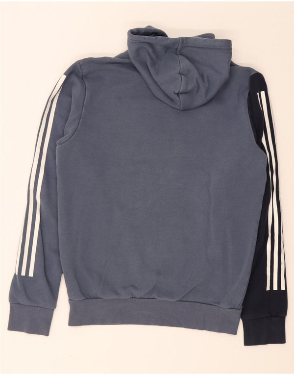 Adidas Mens Graphic Hoodie Jumper Small Blue Colourblock Cotton
