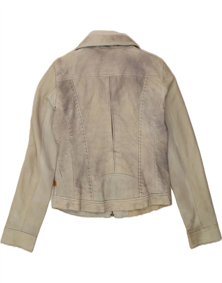 OBJECT Womens Leather Jacket UK 16 Large Grey Tie Dye Leather Vintage Object and Second-Hand Object from Messina Hembry 