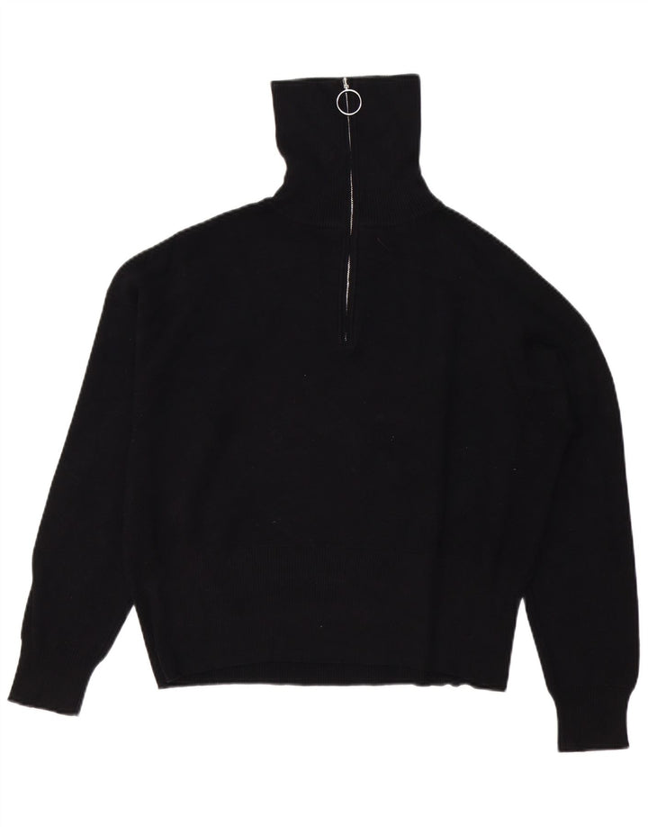 JACK WILLS Womens Oversized Zip Neck Jumper Sweater UK 14 Large Black