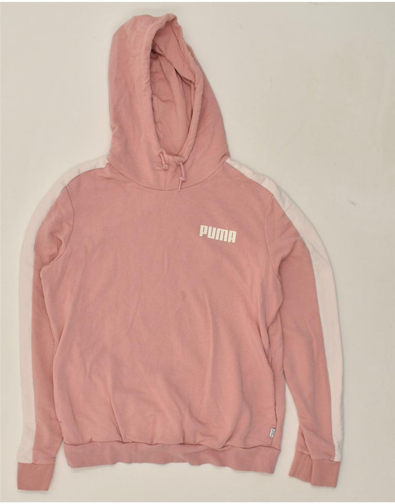 PUMA Womens Hoodie Jumper UK 16 Large Pink Colourblock Polyester | Vintage Puma | Thrift | Second-Hand Puma | Used Clothing | Messina Hembry 