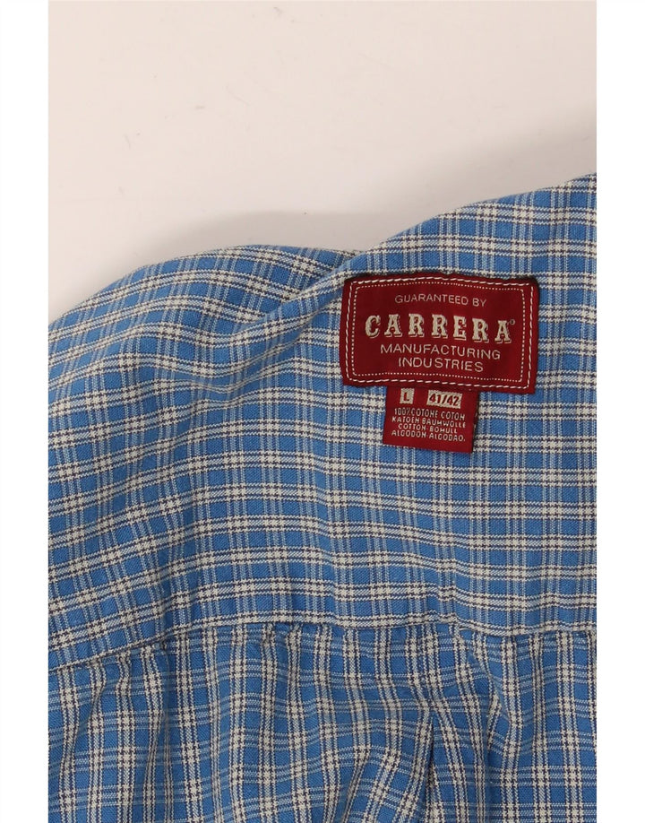 Carrera Mens Flannel Shirt Size 41/42 Large Blue Check Cotton