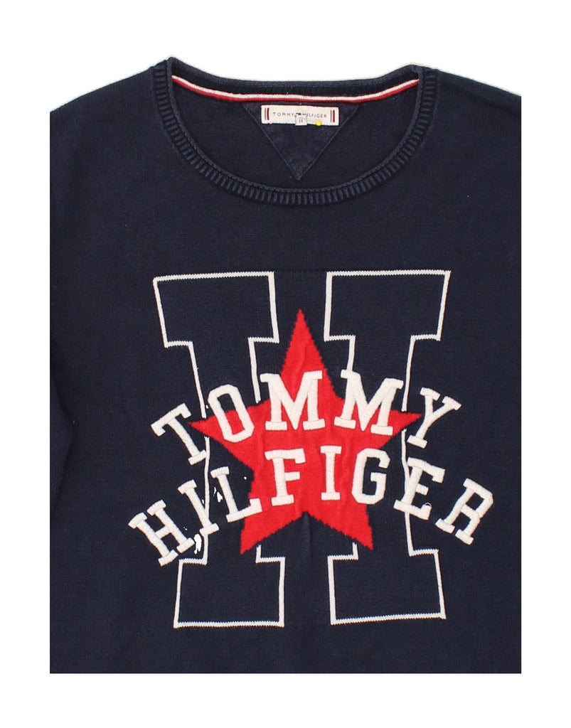 TOMMY HILFIGER Boys Graphic Crew Neck Jumper Sweater 13-14 Years Navy Blue | Vintage Tommy Hilfiger | Thrift | Second-Hand Tommy Hilfiger | Used Clothing | Messina Hembry 