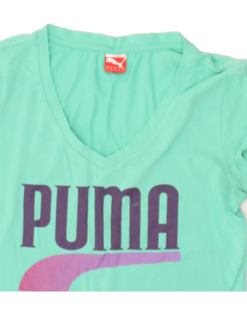 PUMA Womens Graphic T-Shirt Top UK 12 Medium Green Cotton | Vintage Puma | Thrift | Second-Hand Puma | Used Clothing | Messina Hembry 