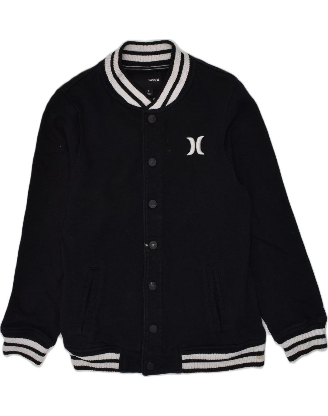 HURLEY Boys Graphic Varsity Jacket 11-12 Years Large Black Cotton