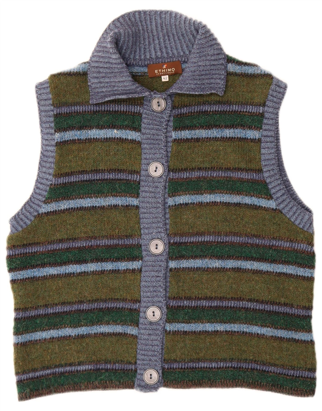 Ethimo Womens Sleeveless Cardigan Sweater EU 42 Large Green Striped Wool