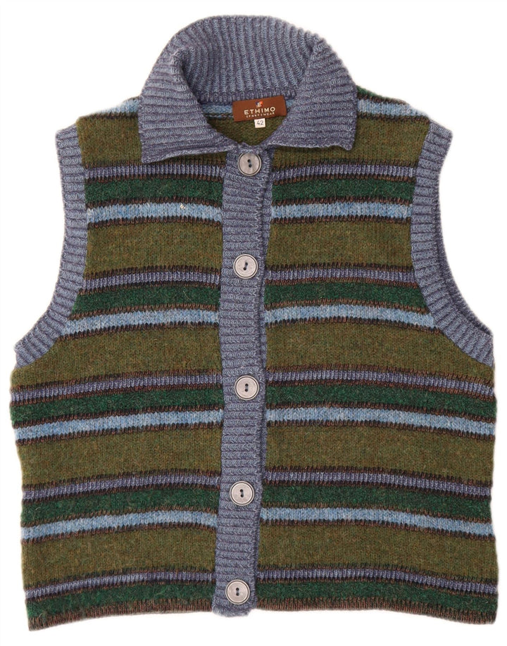 Ethimo Womens Sleeveless Cardigan Sweater EU 42 Large Green Striped Wool