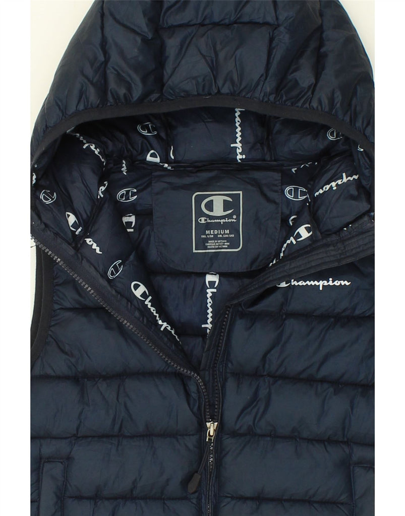 CHAMPION Boys Hooded Padded Gilet 9-10 Years Medium Navy Blue Polyester Vintage Champion and Second-Hand Champion from Messina Hembry 