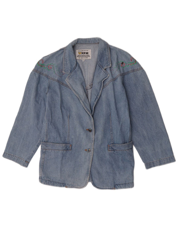 POP 84 Womens 2 Button Denim Blazer Jacket UK 10 Small Blue