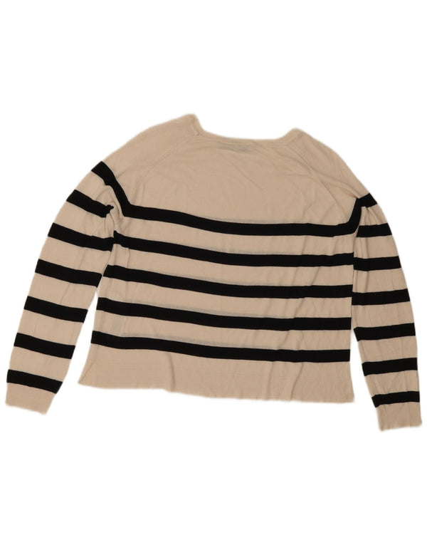 Zara Womens Boat Neck Jumper Sweater UK 14 Medium Off White Striped Viscose