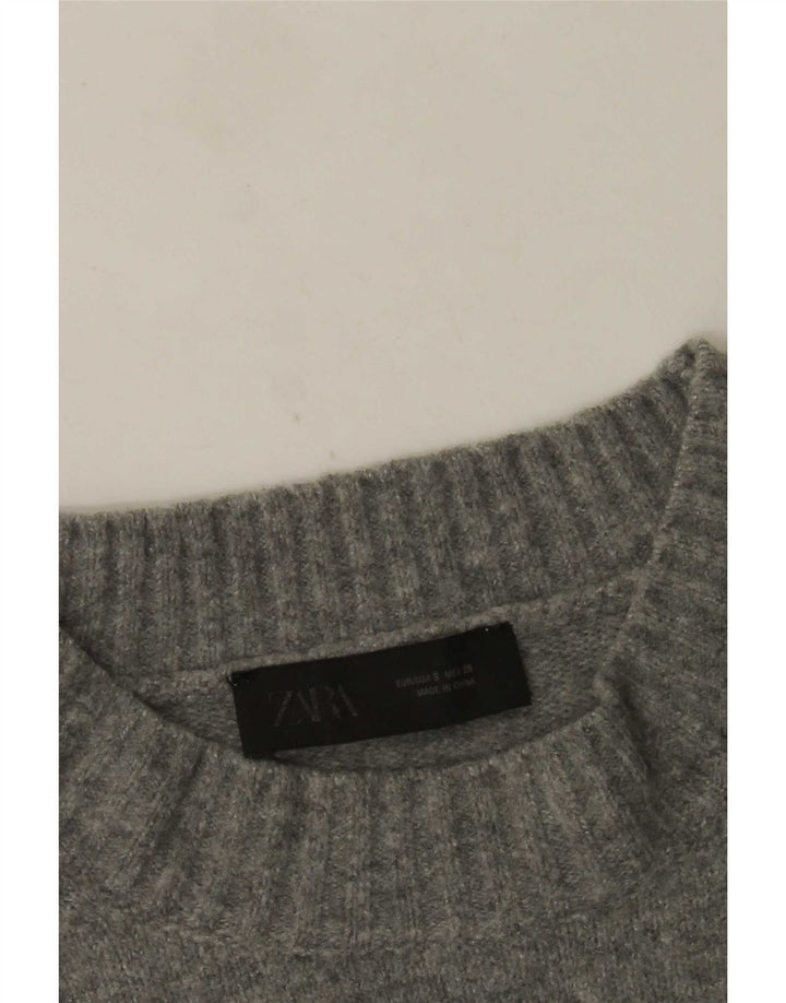 Zara Womens Oversized Crew Neck Jumper Sweater UK 10 Small Grey