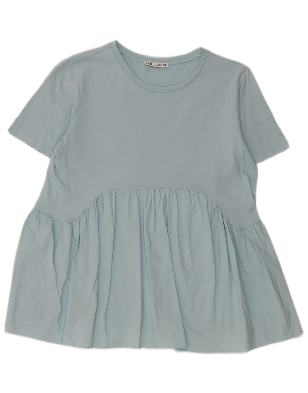 Zara Womens Blouse Top UK 12 Medium Blue Cotton