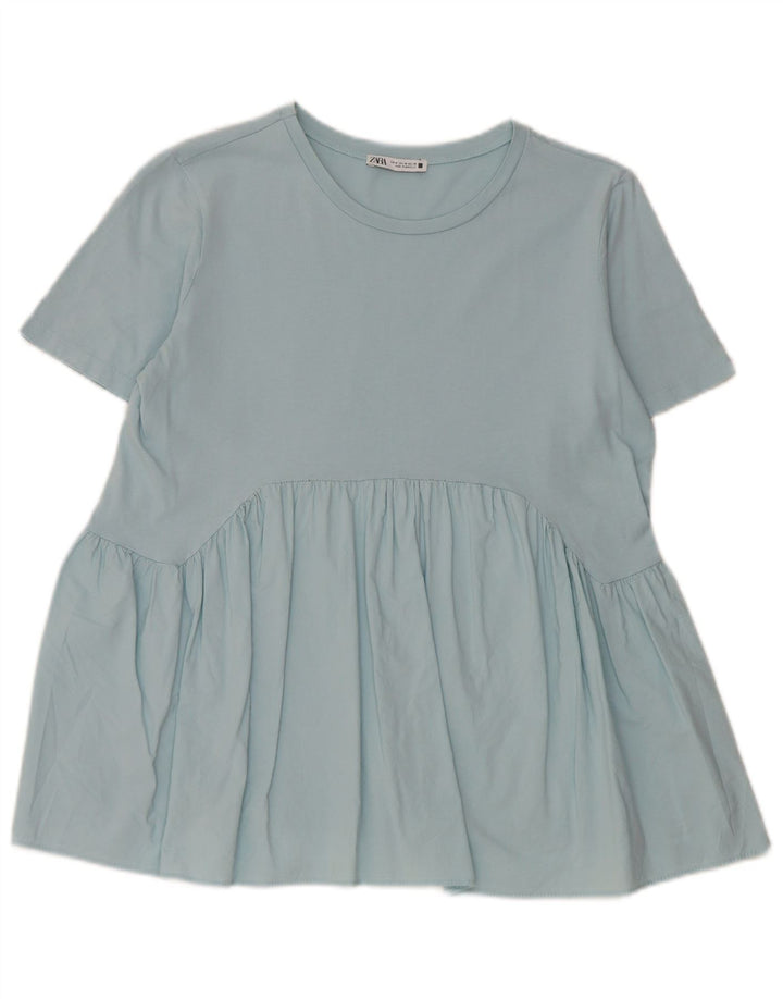 Zara Womens Blouse Top UK 12 Medium Blue Cotton