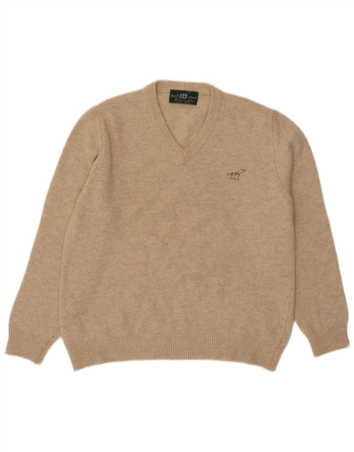 Henry Cottons Mens V-Neck Jumper Sweater Medium Beige Wool