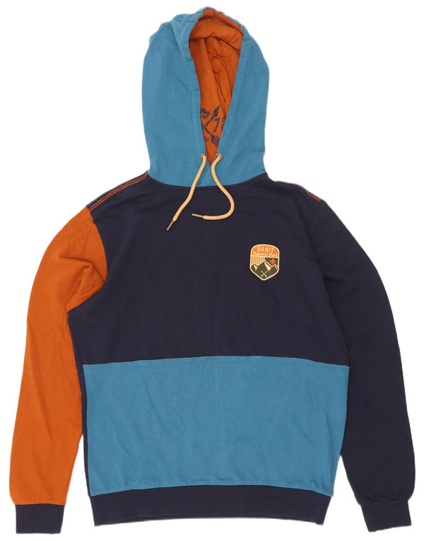 Marville Mens Hoodie Jumper Large Navy Blue Colourblock Cotton