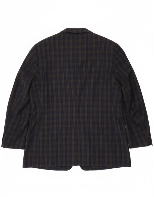 Burberrys Mens 2 Button Blazer Jacket UK 46 3XL Navy Blue Check Virgin Wool