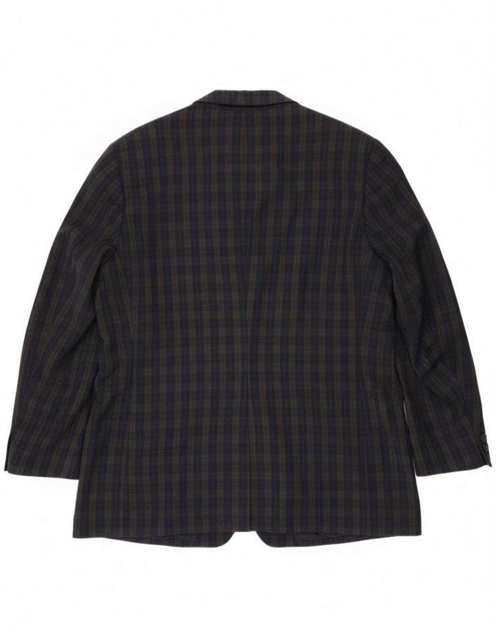 Burberrys Mens 2 Button Blazer Jacket UK 46 3XL Navy Blue Check Virgin Wool