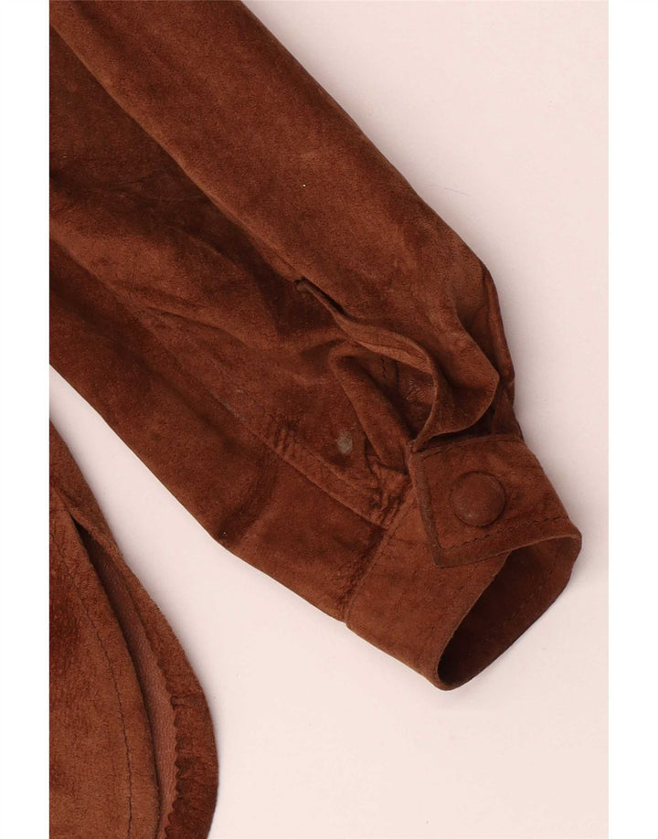 Vintage Womens Overshirt Suede Shirt UK 12 Medium Brown