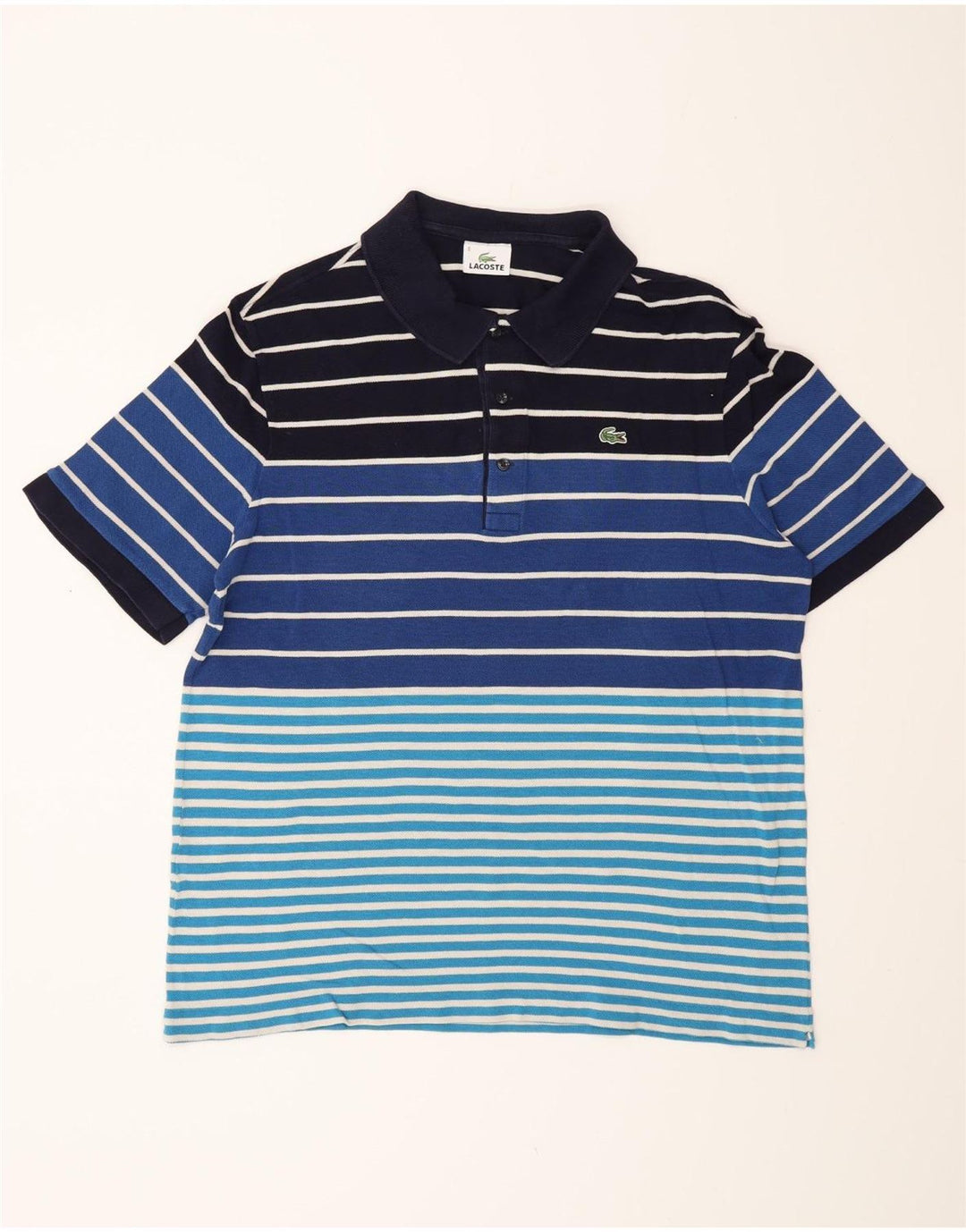 Lacoste Mens Polo Shirt Size 6 XL Blue Striped Cotton