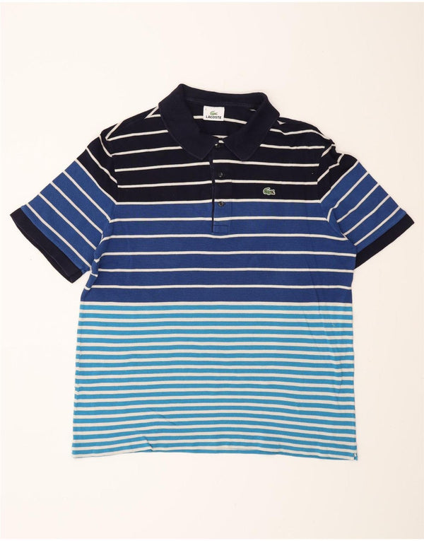 Lacoste Mens Polo Shirt Size 6 XL Blue Striped Cotton