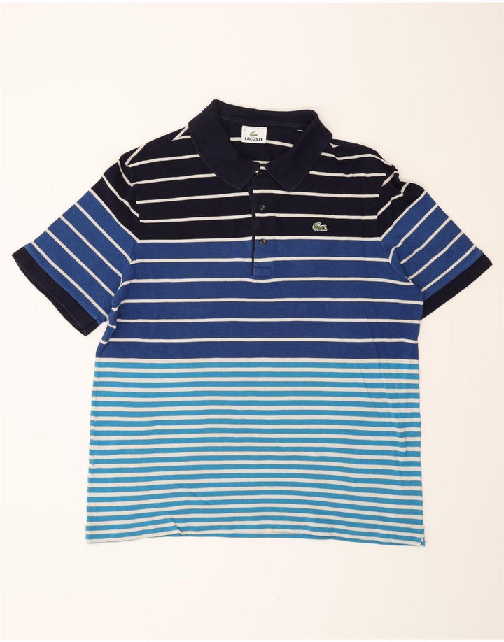 Lacoste Mens Polo Shirt Size 6 XL Blue Striped Cotton
