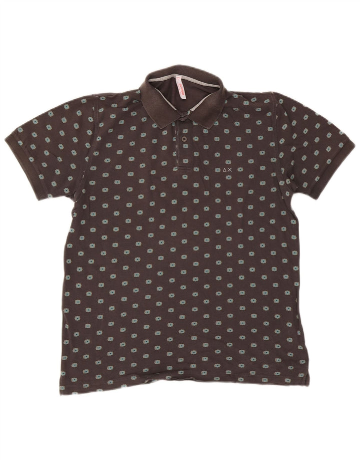 SUN68 Mens Polo Shirt Large Grey Floral Cotton