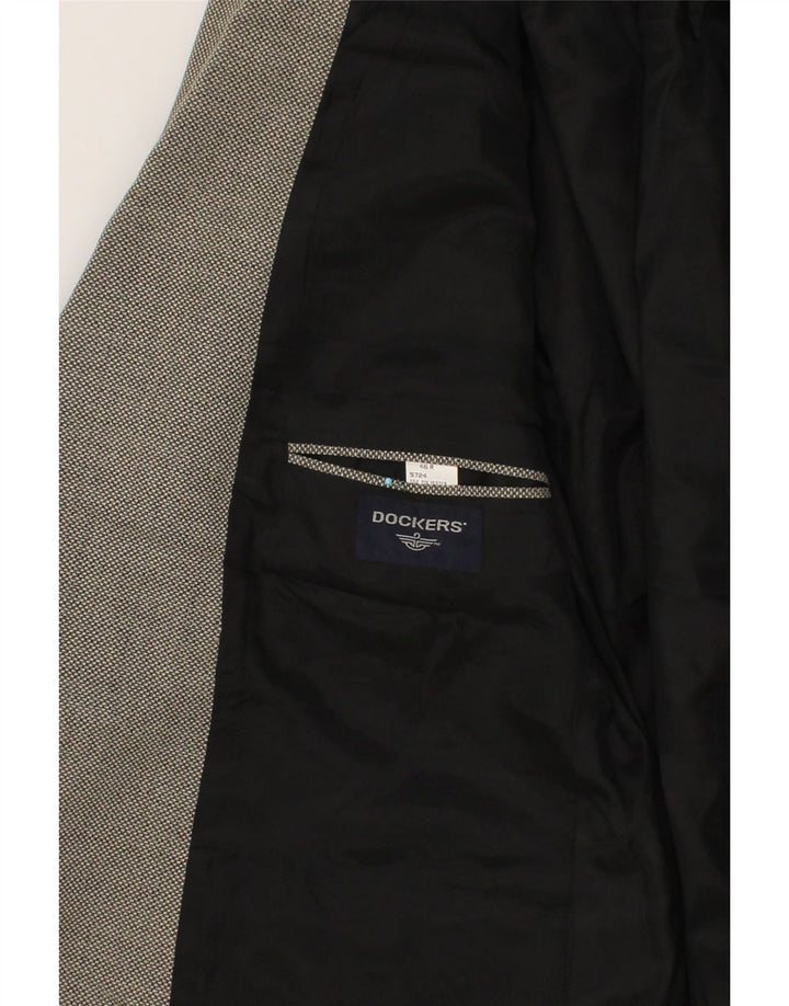 DOCKERS Mens 3 Button Blazer Jacket UK 46 3XL Grey Check Polyester Vintage Dockers and Second-Hand Dockers from Messina Hembry 