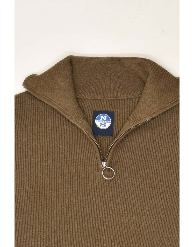 NORTH SAILS Mens Zip Neck Jumper Sweater Large Brown Cotton | Vintage North Sails | Thrift | Second-Hand North Sails | Used Clothing | Messina Hembry 