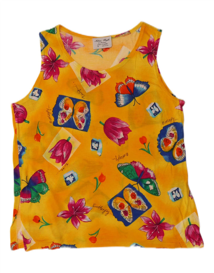 VINTAGE Womens Sleeveless Blouse Top IT 44 Medium Yellow Floral Viscose Vintage Vintage and Second-Hand Vintage from Messina Hembry 