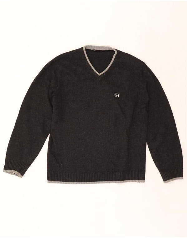 Sergio Tacchini Mens V-Neck Jumper Sweater XL Grey Wool