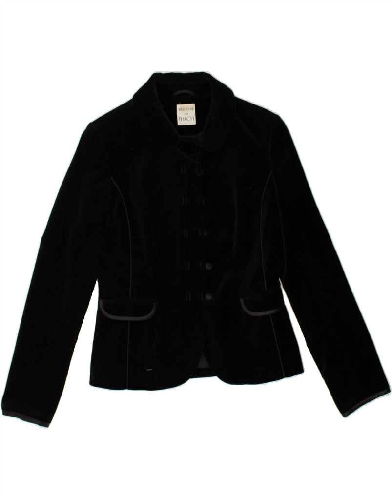 BRIGITTE VON BOCH Womens 5 Button Blazer Jacket UK 8 Small Black Cotton | Vintage Brigitte Von Boch | Thrift | Second-Hand Brigitte Von Boch | Used Clothing | Messina Hembry 