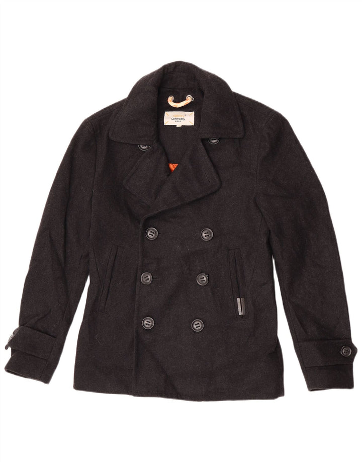 Superdry Mens Commodity Pea Coat UK 36 Small Black Wool