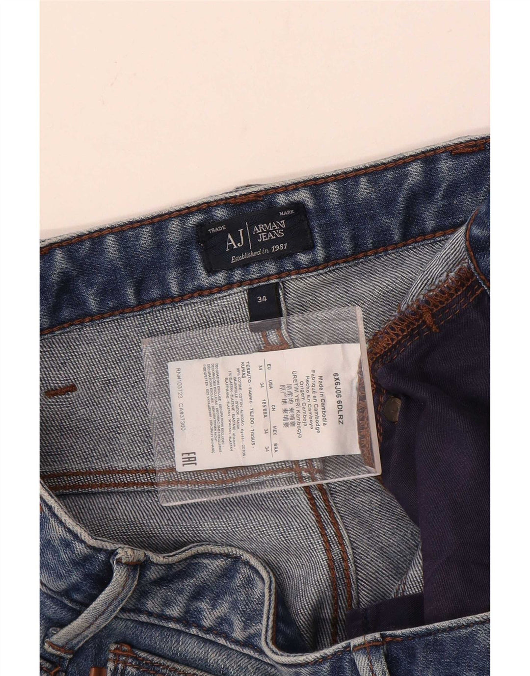Armani Mens Slim Jeans W34 L34 Blue Cotton