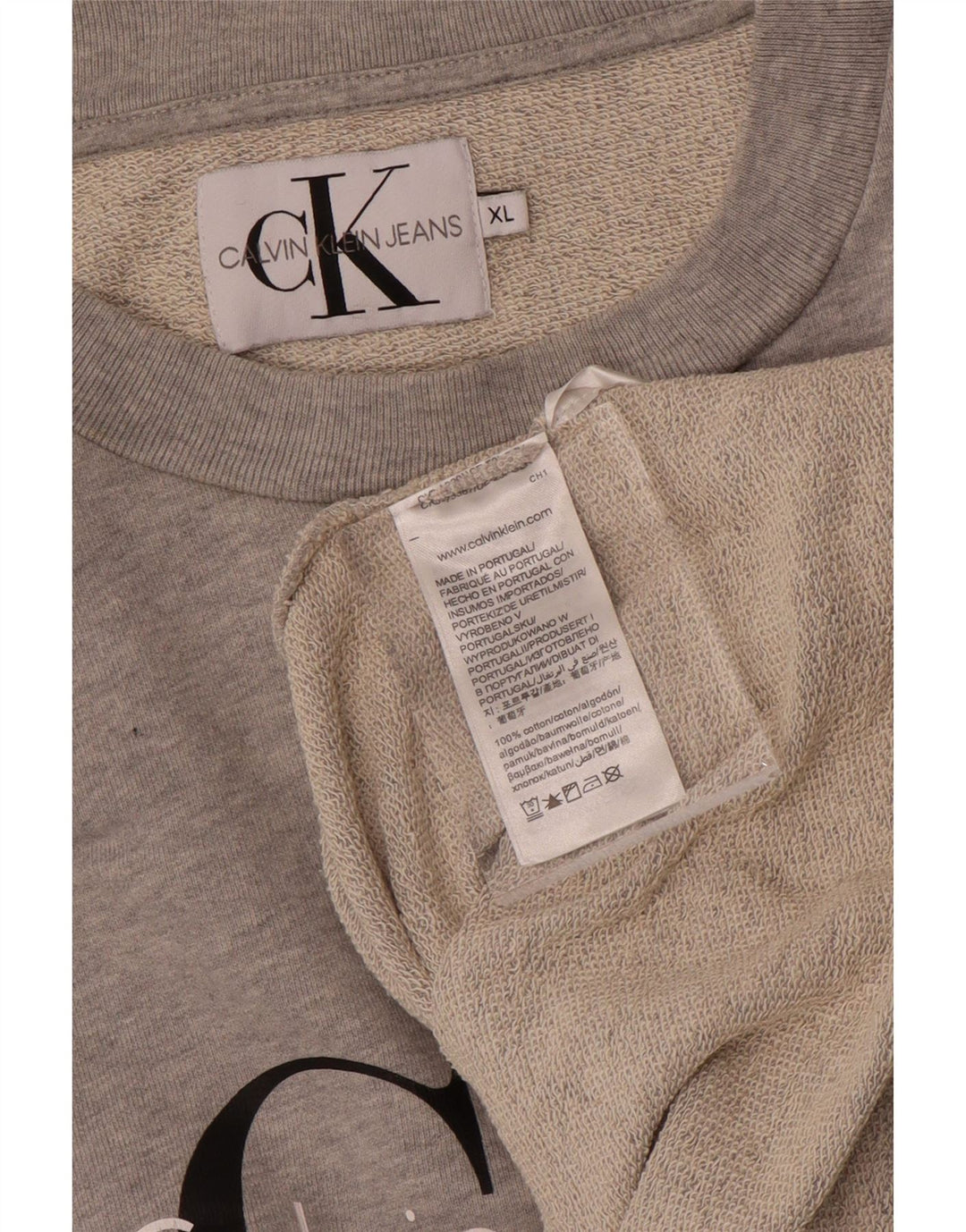 CALVIN KLEIN JEANS Womens Graphic Sweatshirt Jumper UK 18 XL Grey Cotton